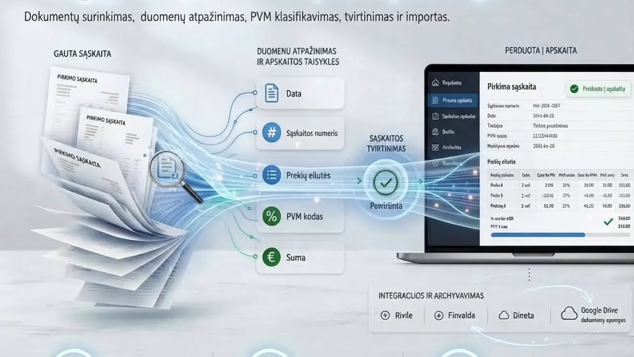 Sąskaitų automatizavimo procesas nuo dokumento gavimo iki importo į apskaitą